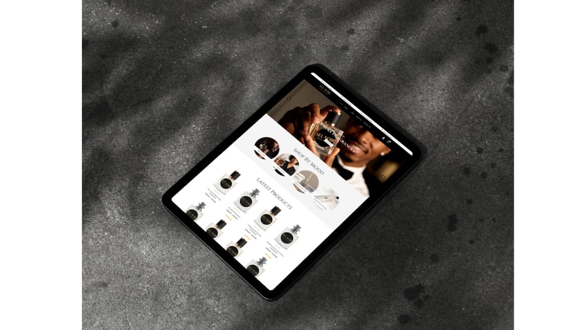 Sel Noir ecommerce design presented on a tablet