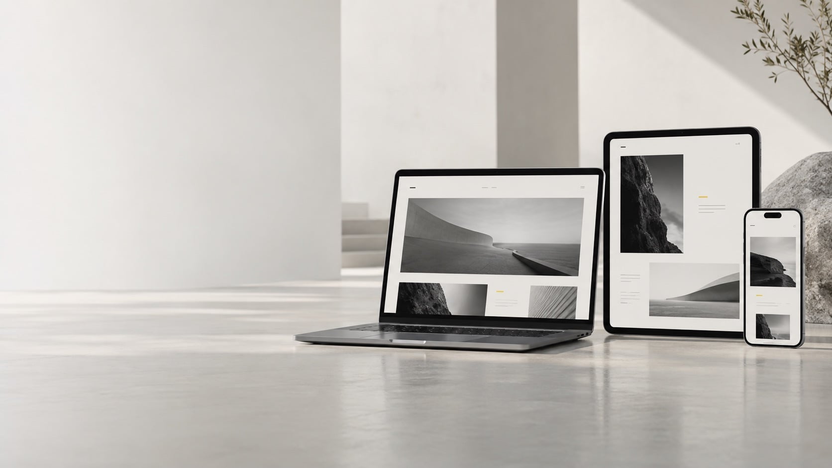 Responsive website design across a laptop, tablet and phone