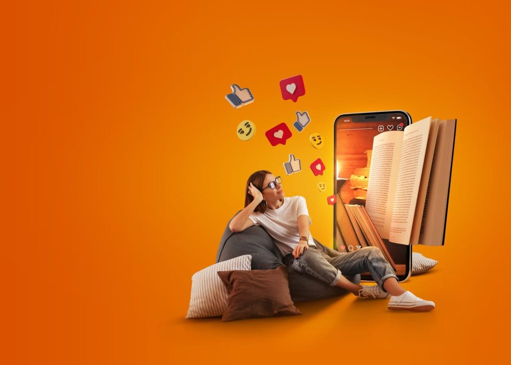 full shot woman reading with smartphone scaled 1