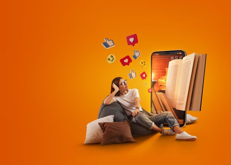 full shot woman reading with smartphone scaled 1