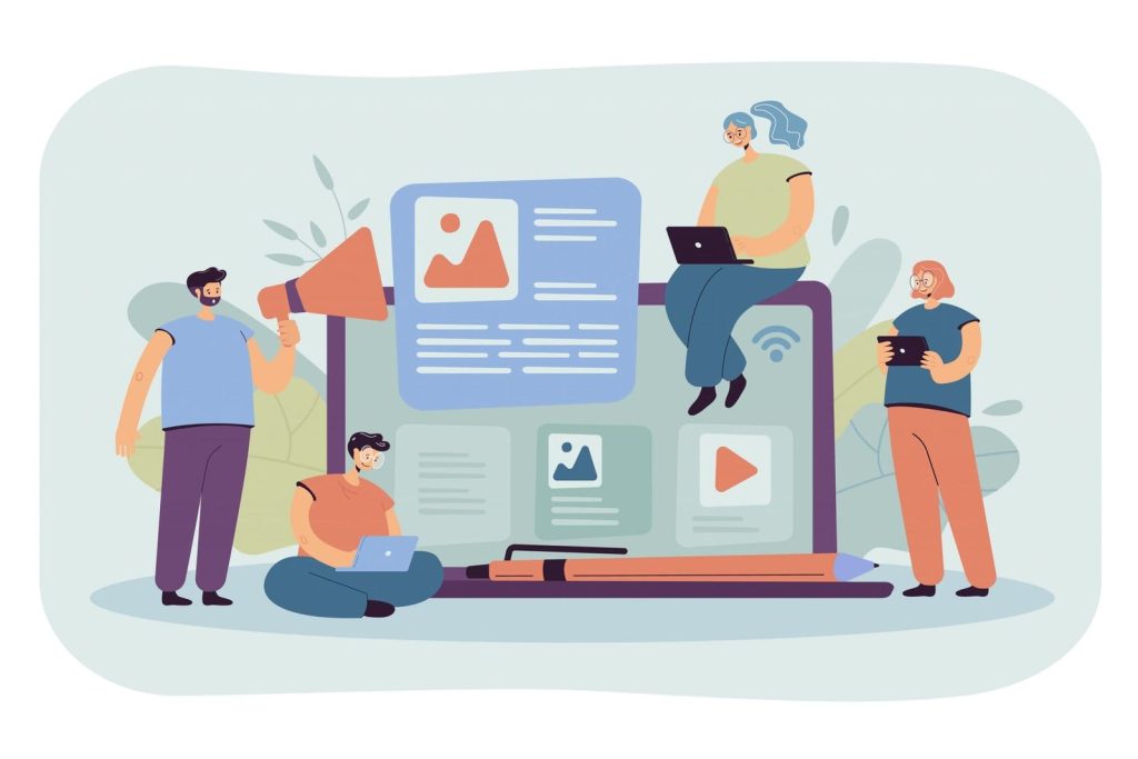 Bloggers and influencers writing articles scaled 1