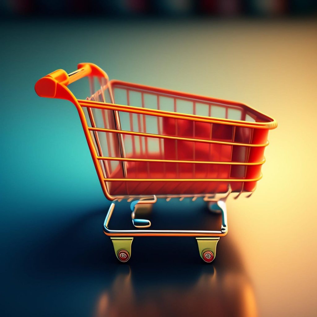 red shopping cart with word it blue background